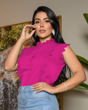 Blusinha manga regata botões rosa fúscia | Moda Evangelica
